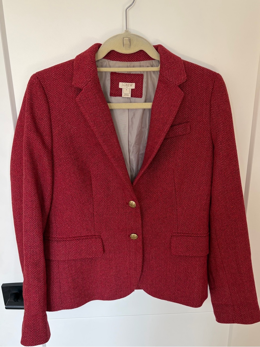 J. Crew Red Herringbone Schoolboy Blazer